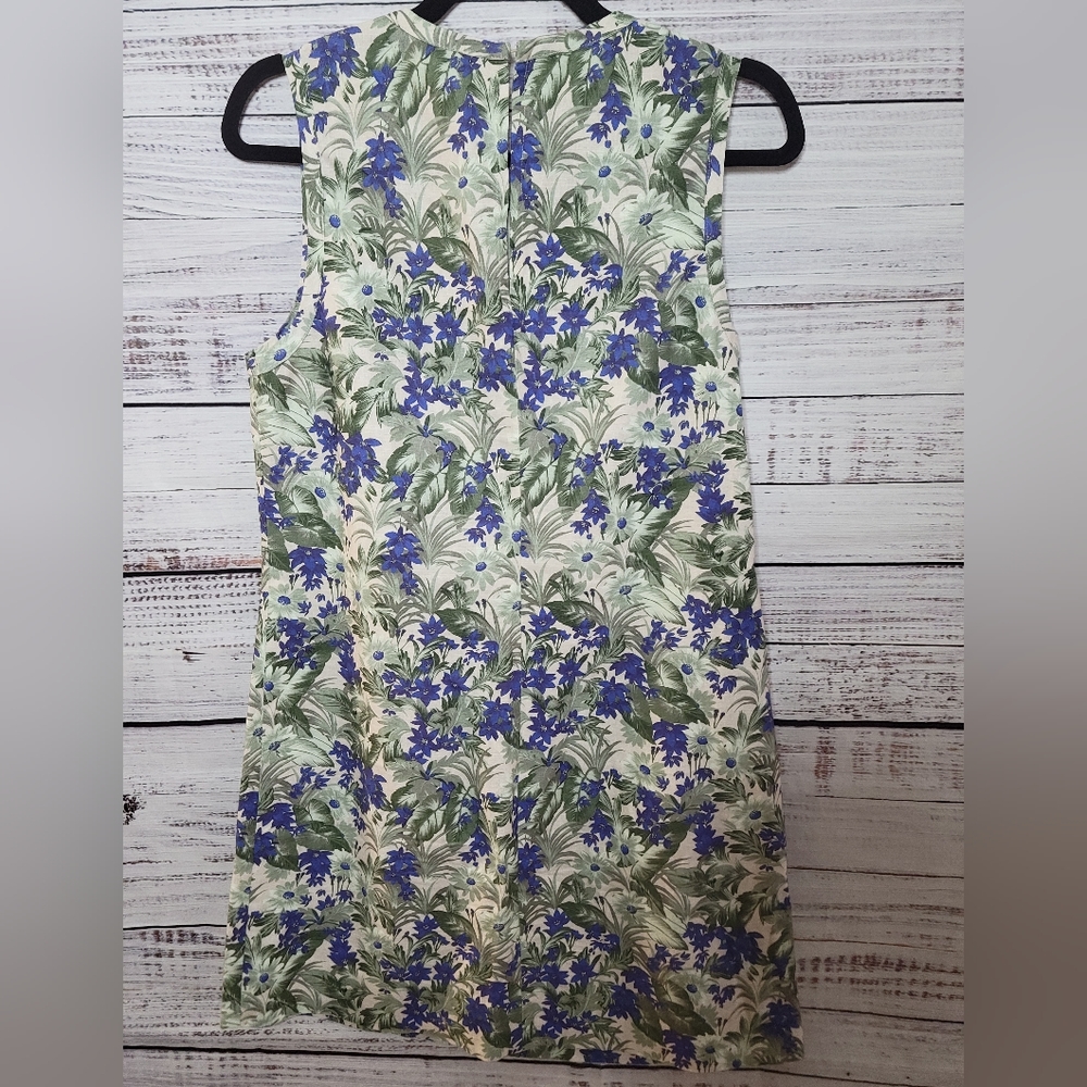 Tara Jarmon Off-white Blue Dress with Pampas And Flowers Print In Linen - Picture 4 of 9